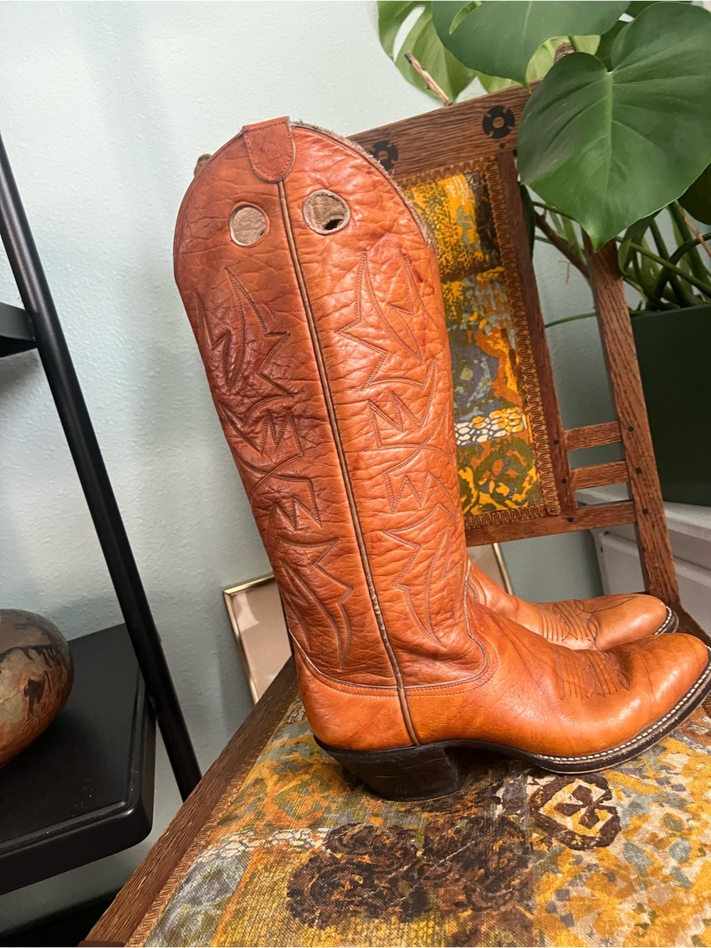 Vintage Honey Brown Leather Cowboy Boots Women’s Size 9 tall - Picture 4 of 6